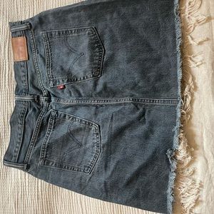 Levi distressed hem mini denim skirt